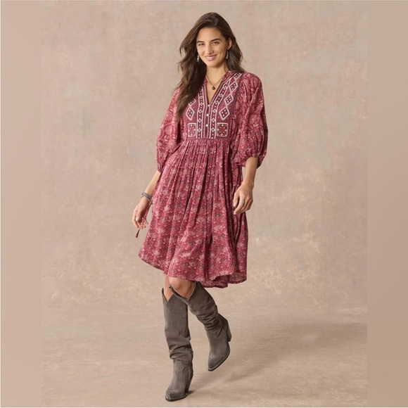 Sundance Dresses & Skirts - SUNDANCE Lizet Dress Mixed Print Embroidered V Neck Boho Puff Sleeves Size S